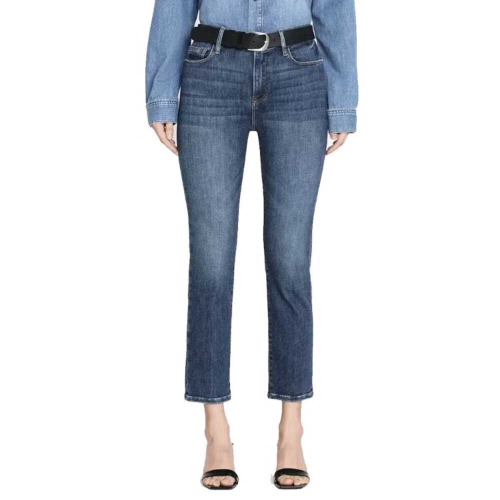 FRAME Le High Straight Jeans Bestia Wash Blue Denim Sz 24 Stretch Crop Straight